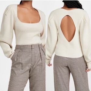 Free People Saffron Sweater size xl puffy sleeves open back oatmeal